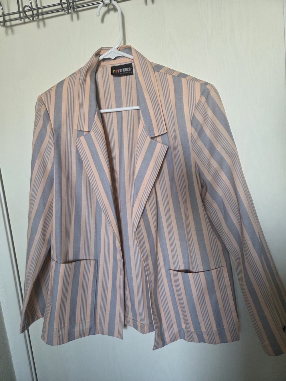 Vintage Russ Striped Open-Front Blazer - Pink & Gray